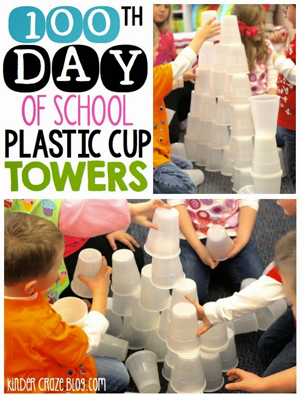 build a tower with 100 cups on the 10th day… this blog post had TONS of great ideas for the 100th day of school