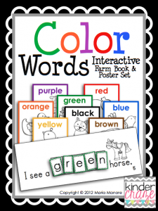 Emergent Reader and poster set to teach color words $4