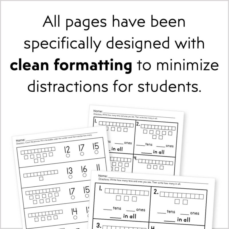 Base 10 Place Value Worksheets Tens and Ones Practice for Teen Numbers ...