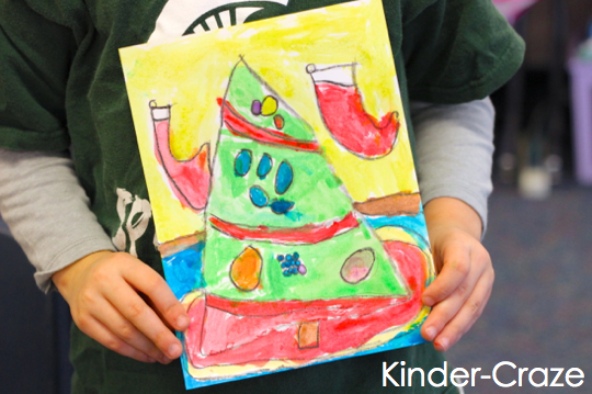 kindergarten christmas tree paintings… great parent gift idea