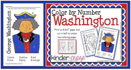 FREE color by number George Washington page from Kinder-Craze