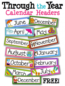 FREE monthly labels for classroom calendar