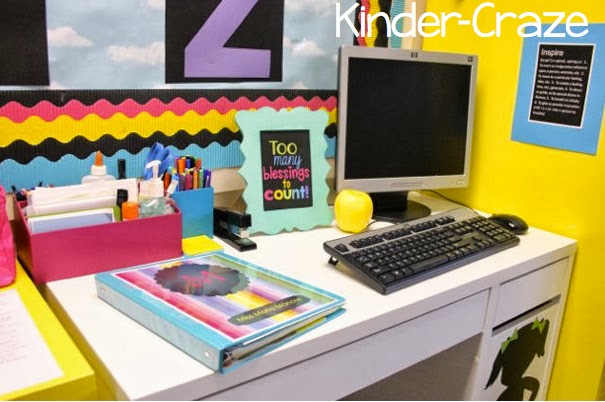adorable teacher desk and rainbow accessories