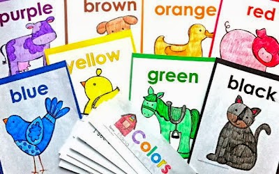 black line farm theme color word posters colored in with marker with farm color word books on top