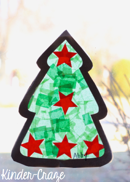Tissue Paper Christmas Tree Window Decorations