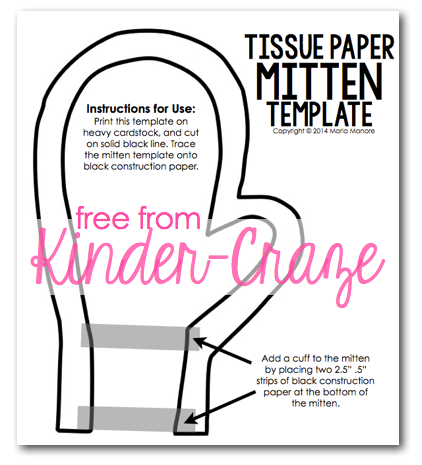 Sample page from winter mitten craft free download "tissue paper mitten template"