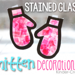 two pink mittens hanging in window "stained glass mitten decorations"