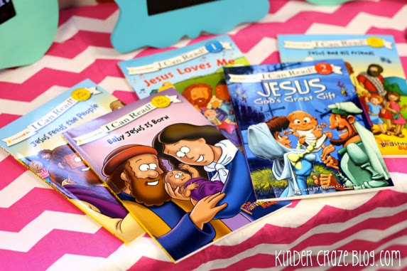 "I Can Read" books about Jesus in a kindergarten classroom