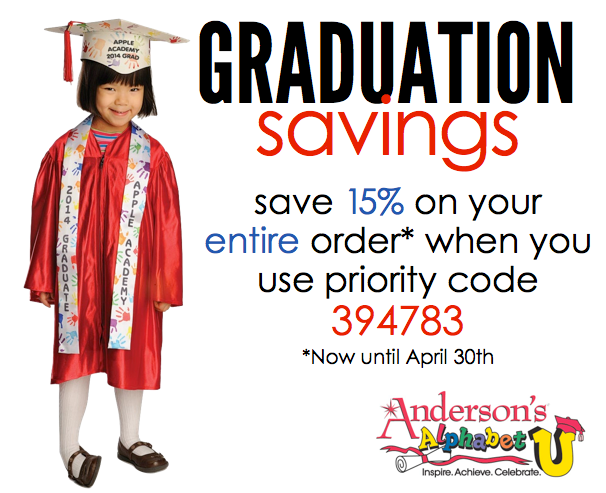 Save 15% on caps, gowns, and everything else for preschool or kindergarten graduation