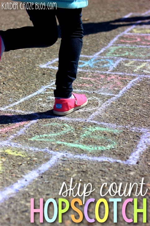 student jumping through numbered squares "skip count hopscotch"