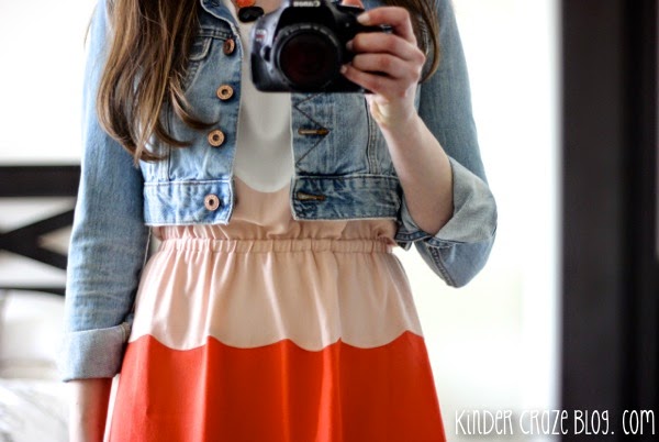 denim and a scalloped dress...love this outfit
