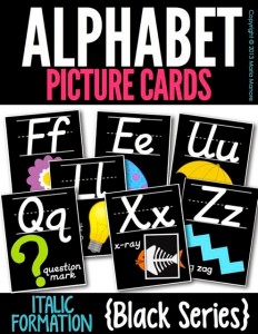 Alphabet Picture Cards Italics Black Series