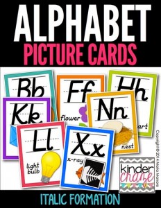 Alphabet Picture Cards Italics White Series
