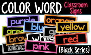 Color Word Classroom Signs Black Series