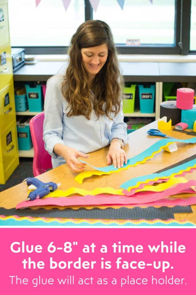 how to glue bulletin board borders to layer them for the classroom