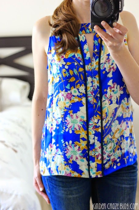 blue keyhole floral print blouse and Kensie bootcut jeans from Stitch Fix