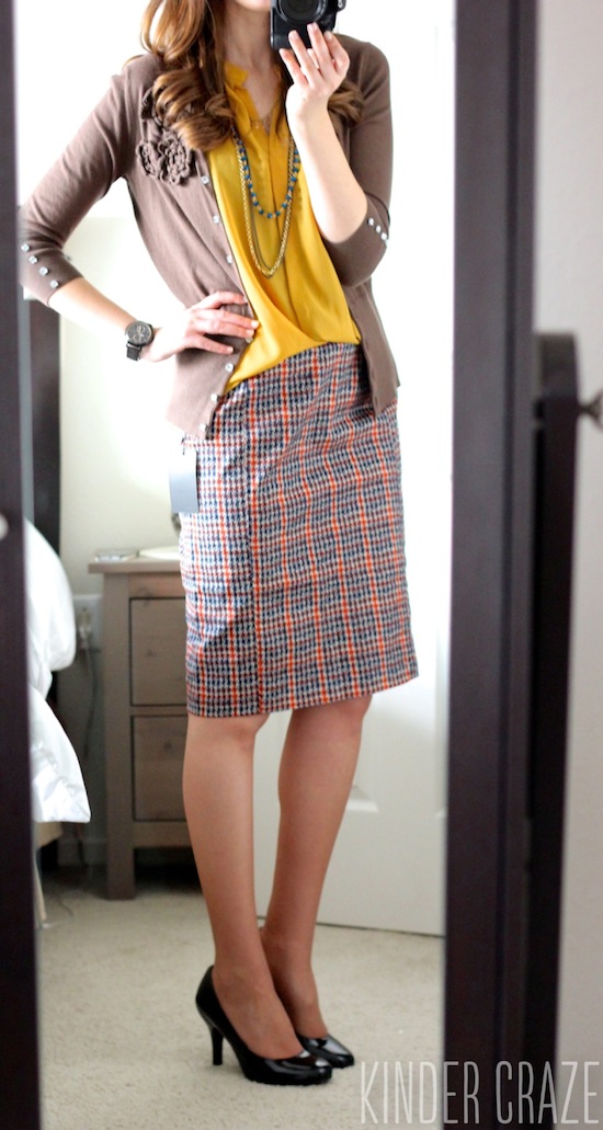 Emilia Plaid Print Pencil Skirt with Esten Button Up Sleeveless Blouse from Stitch Fix