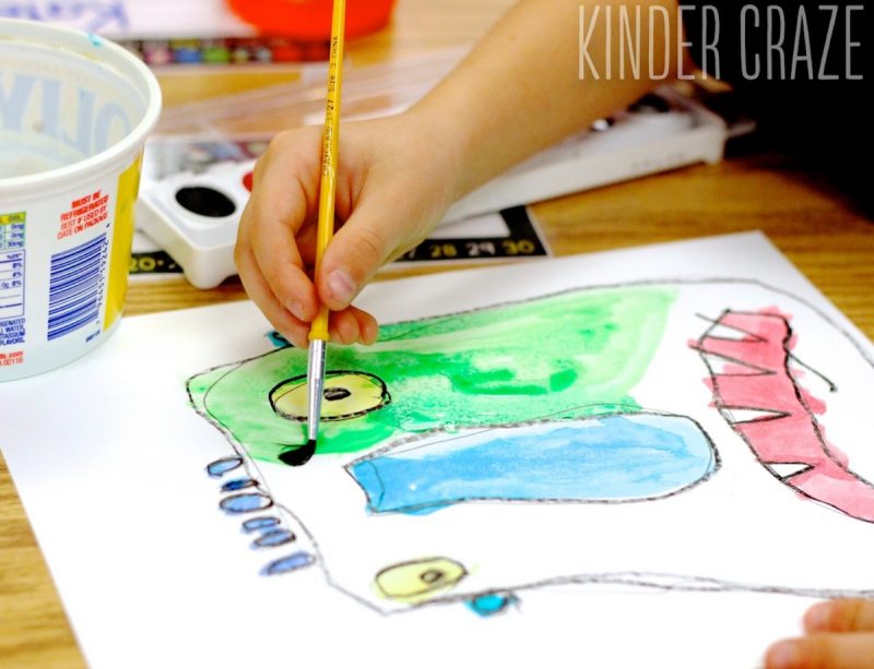 Big Green Monster inspired Kindergarten watercolor paintings