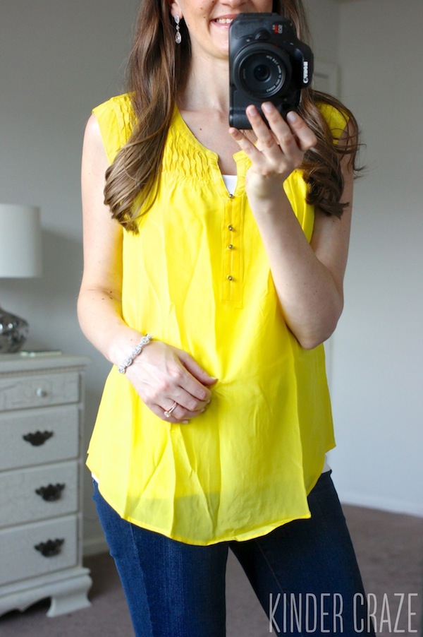 yellow Daniel Rainn Sicily Pintuck Detail Silk blouse with Kensie brand Sophia skinny jeans - June 2015 Stitch Fix Review #stitchfix #fashion