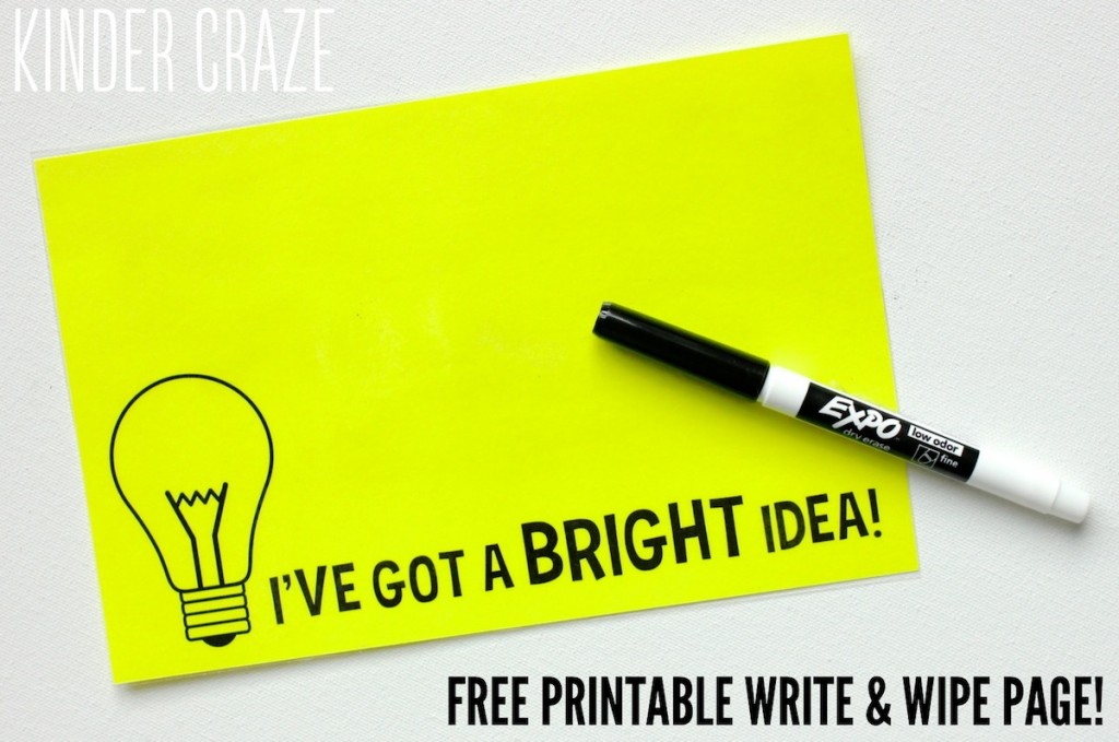 simple first day of school write-and-wipe page printed on laminated bright yellow paper that reads "I've got a Bright Idea" with a dry erase marker attached to the back to school gift tag