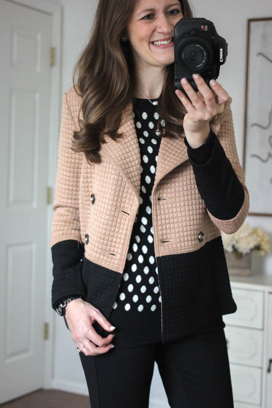 Gideon Polka Dot Sweater and Pierina Textured Colorblock Peacoat from Stitch Fix