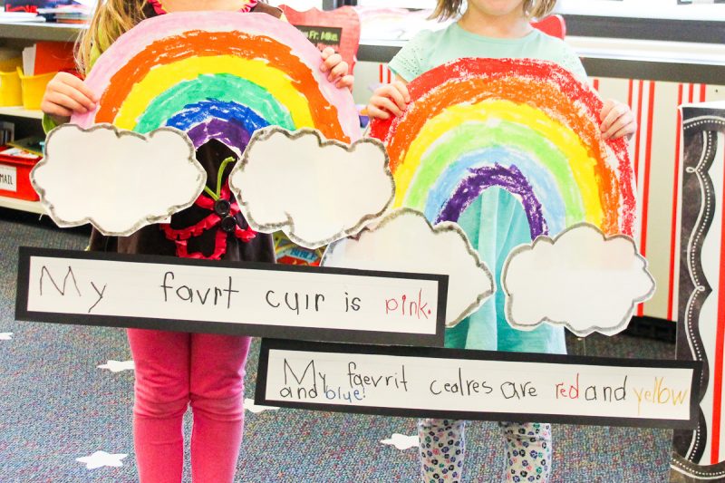 Kindergarten Rainbow Art and Sentence Writing