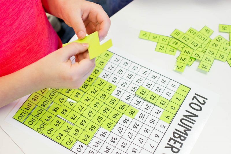 Using number puzzles to build number sense up to 120 with Astrobrights paper | Kinder Craze teaching blog