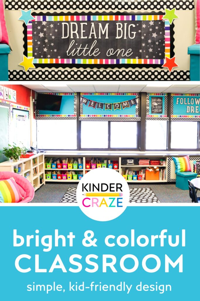 bright and colorful classroom makeover and tour featuring Twinkle Twinkle you're a star collection from Schoolgirl Style