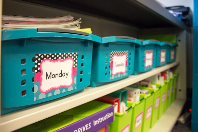 first grade classroom bins for each day of the week
