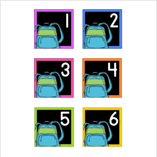 August Backpack Calendar Numbers with Black Backgrounds - Kinder Craze