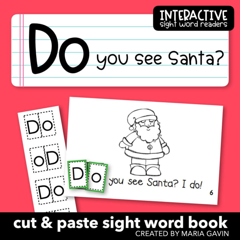 "do you see Santa?" cut and paste sight word book cover