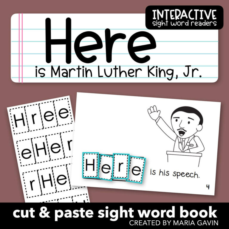 here is Martin Luther King Jr. interactive sight word book cover for Martin Luther King Day