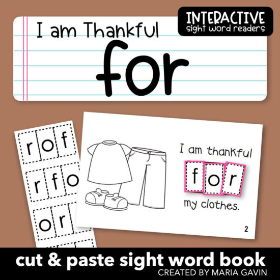 "I Am Thankful FOR" Thanksgiving Interactive Sight Word Reader - Kinder ...