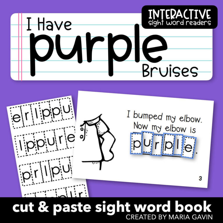 cut and paste printable kindergarten book called "I have purple bruises"
