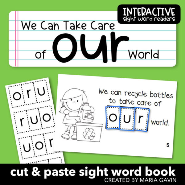 cut and paste earth day sight word book called "we can take care of our world"