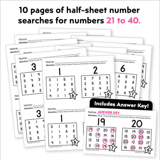 Numbers 0-20 Searches - Math Number Recognition and Sense Activities ...