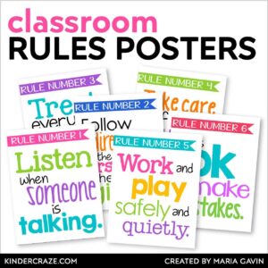 cover of classroom rules posters with colorful text on a white background