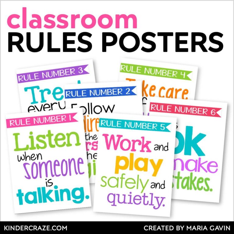 cover of classroom rules posters with colorful text on a white background