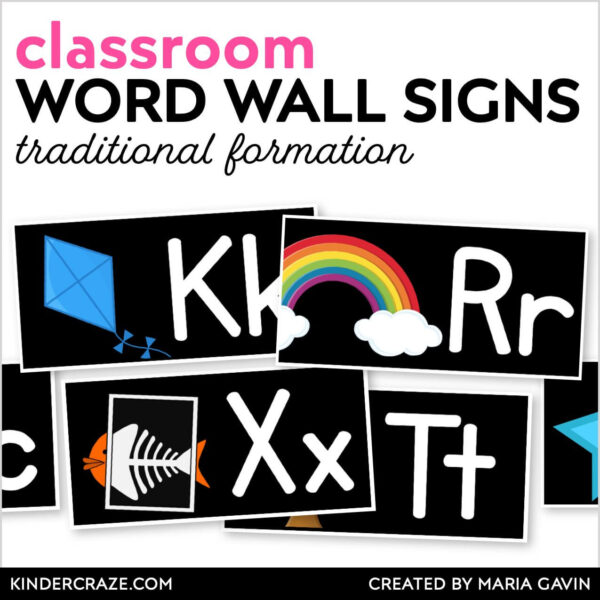 classroom word wall alphabet signs with black background