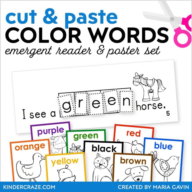 farm themed "Cut and paste color words emergent reader and poster set" cover