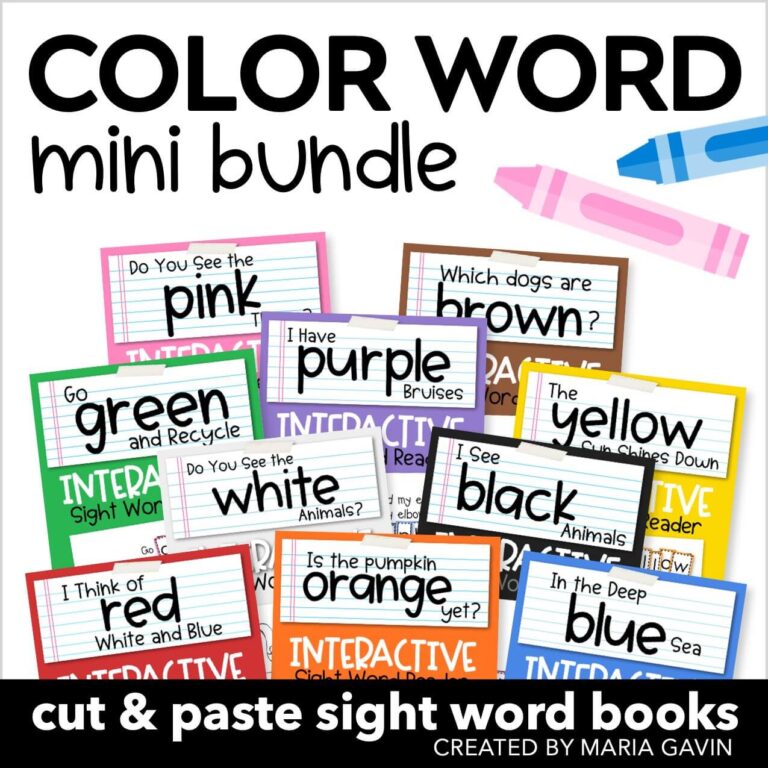 cover image for color word mini bundle of printable sight word books