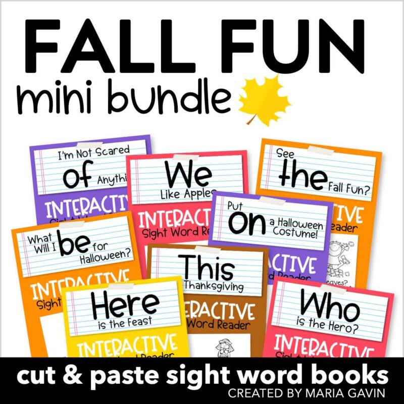 fall mini bundle cut and paste sight word books for September, October and November cover