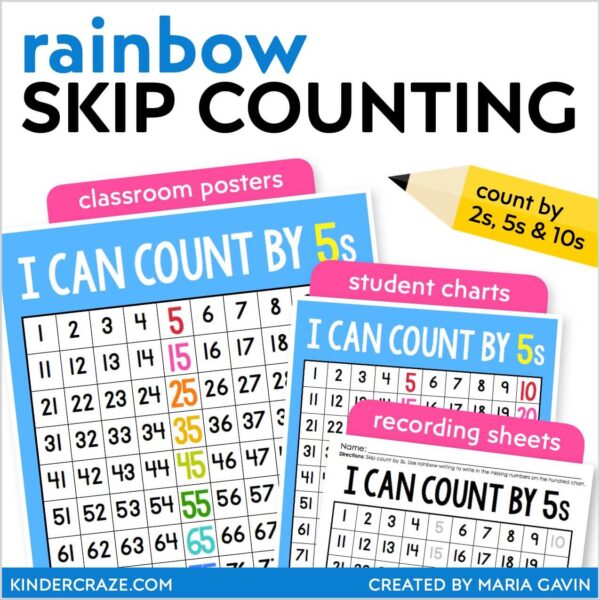 rainbow skip counting practice pages to count by 2s, 5s and 10s