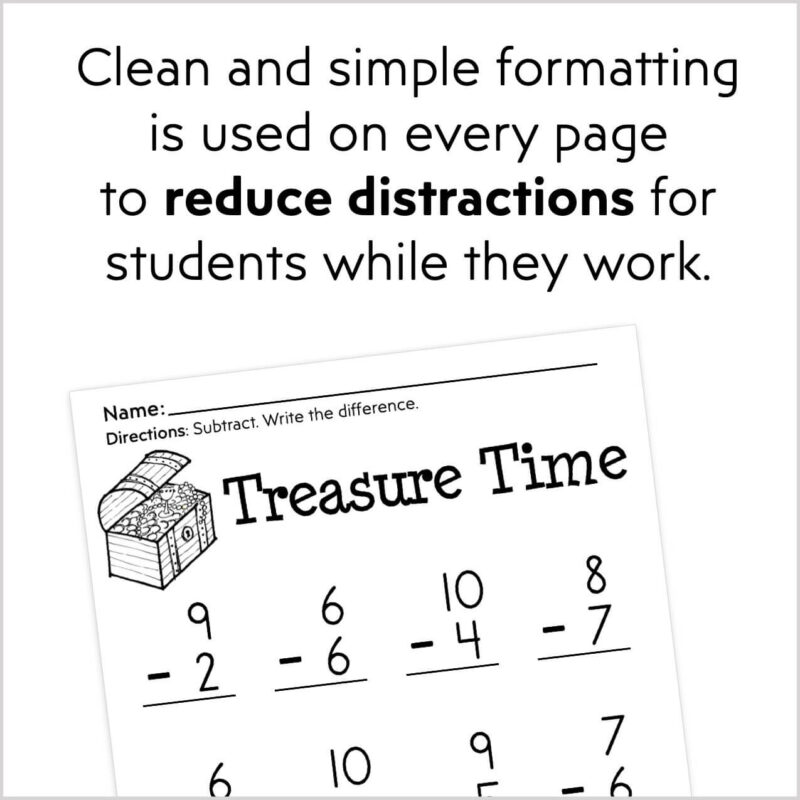 Subtraction Practice Worksheets - Differences to 10 - Kinder Craze