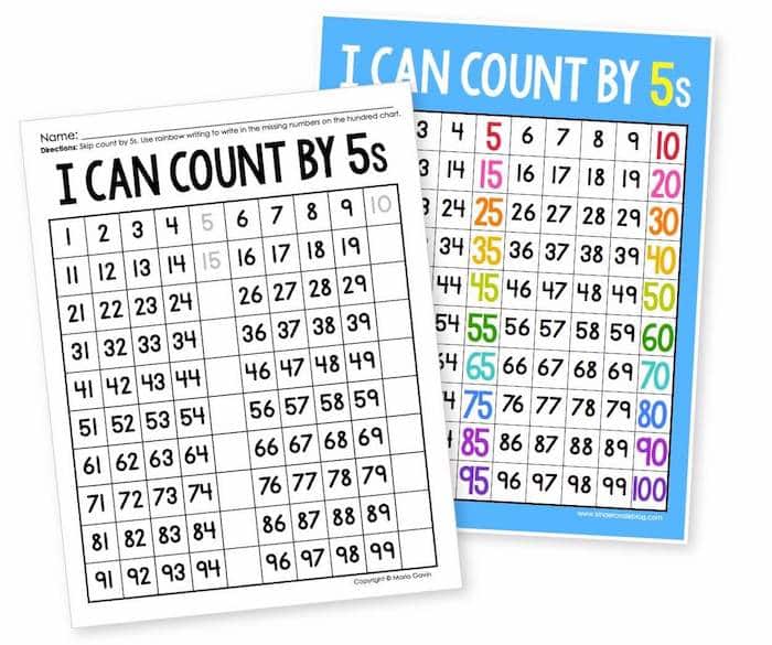 full-color student reference chart and coordinating blank worksheet for students to complete as they skip count by 5s